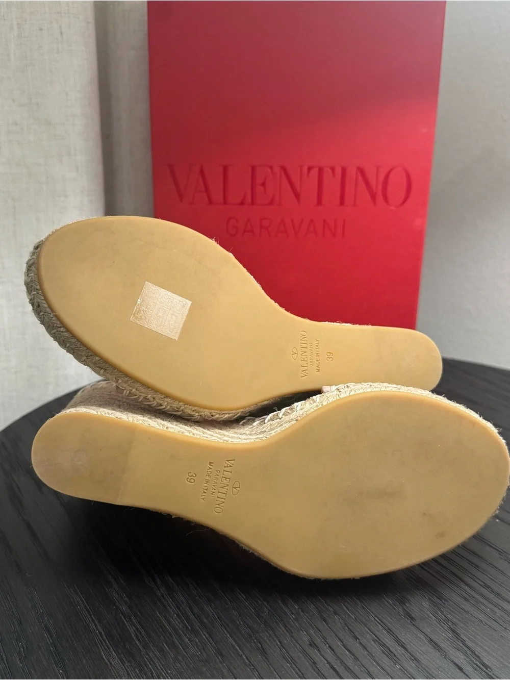 Valentino Garavani Rockstud Espadrille Wedge Sandals Nude 39